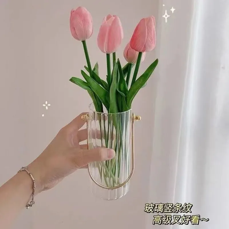 

Light Luxury Transparent Vase Living Room Nordic Glass Small Ornaments Modern Minimalist INS Style Portable Aquatic Vase Decor