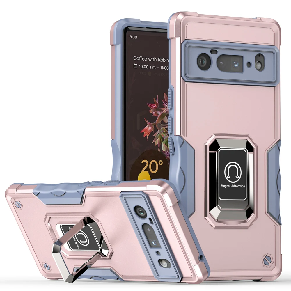 KEYSION Shockproof Armor Case for Google Pixel 6 Pro Silicone + PC Metal Ring Stand Phone Back Cover for Google Pixel 6 _voghion.com