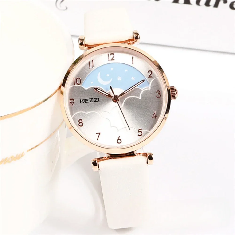Women Watch Creative Sky Fashion Ladies Watch Star Moon Creative Dial Clock Leather Waterproof Belt Reloj Para Mujer Girls Gift