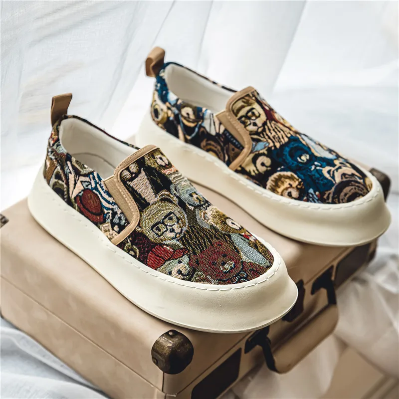 

Туфли мужские парусиновые, мягкие лоферы, мягкая подошва, без застежки, плюшевый мишка, летняя модная повседневная обувь для вождения