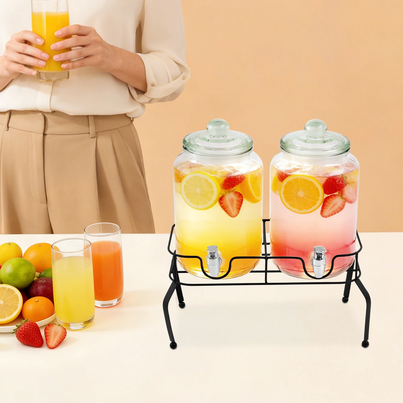 3L Tisch-Getränkespender, Getränkedose mit 2 Spendern, Glas-Saftspender mit Ständer, Zapfhahn für Bankette – Detail 3