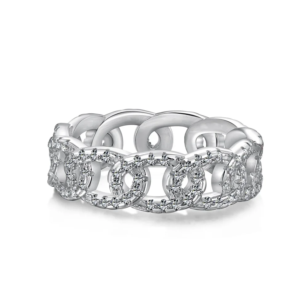 

S925 Silver Zircon Rings Women Hollow out Chain Shape Ring Female Vintage Design Luxury Jewelry Girl Gift Lady Party Wedding
