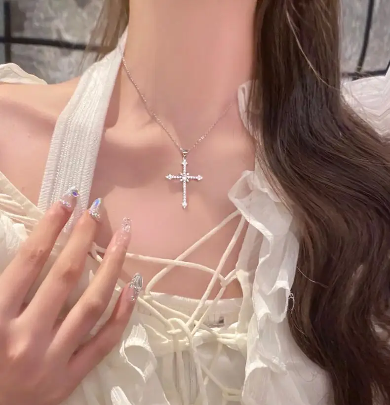 Collana con ciondolo a croce in moissanite autentica da donna, 2025, 1 ct, colore D, argento sterling, gioielli raffinati per donna PE021_voghion.com
