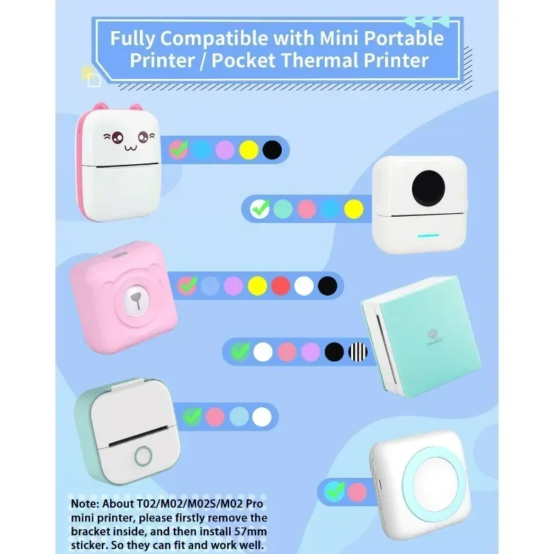 6/9 Roll Mini Printer HD Photo Paper 57mm Thermal Paper White Self-Adhesive for M02, T02, A6 Portable Pocket Mobile Printer