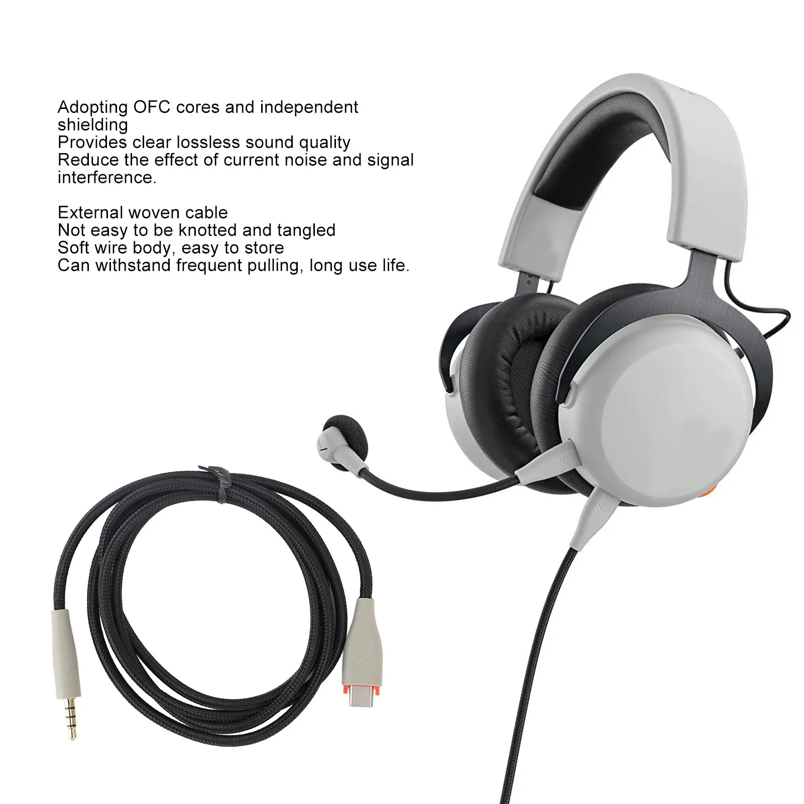 Type C to 3.5mm Headphone Aux Cable OFC Woven Cable Headphone Replacement for MMX150 Headset 1.2 Meters