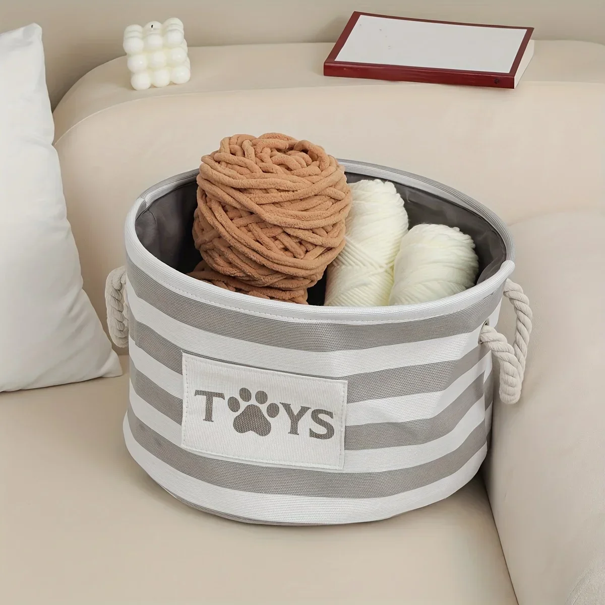 DOG TOY STORAGE BASKET Foldable Round Pet Clothes Organizer