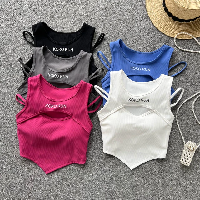 Tank Top Womens Built In Bra Ice Silk Hollow Out Vintage Crop Tops Women  Backless Camisole Female Spaghetti Strap Hot Dropship