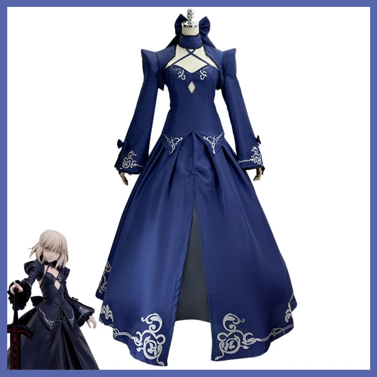Fate Stay Night Altria Pendragon Blue Evening Dress Cosplay Costume