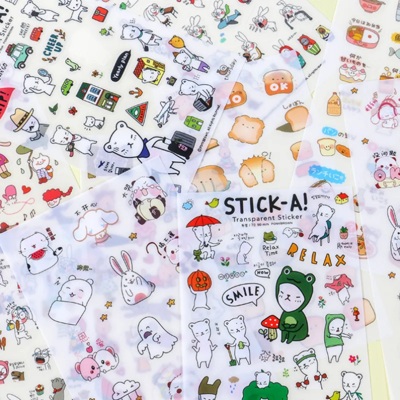 6 قطعة/مجموعة ملصق كرتوني شفاف من مادة PVC مقاوم ل...