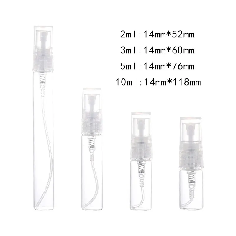10pcs 2ml 3ml 5ml 10ml 미니 휴대용 향수 병 스프레이 리필 형 화장품 샘플 유리 병에 넣는 빈 용기