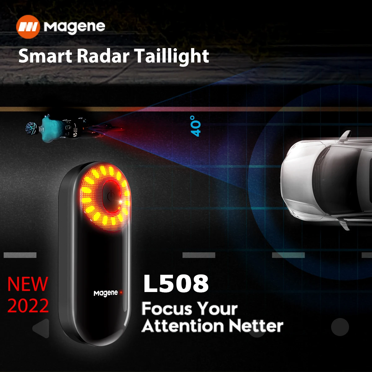 Magene L508 Intelligent Radar Tail Light Bicycle Brake Sensing Radar Rear Light 5 Modes Tail Lamp USB Charging LED Cycling light