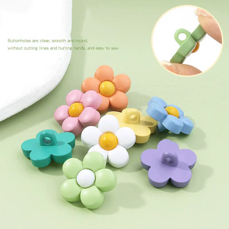 50 Bottoni A Forma Di Fiore In Resina - 12 Mm, Multicolore, 2 Fori, Per Cucito E Maglia Fai Da Te - 2