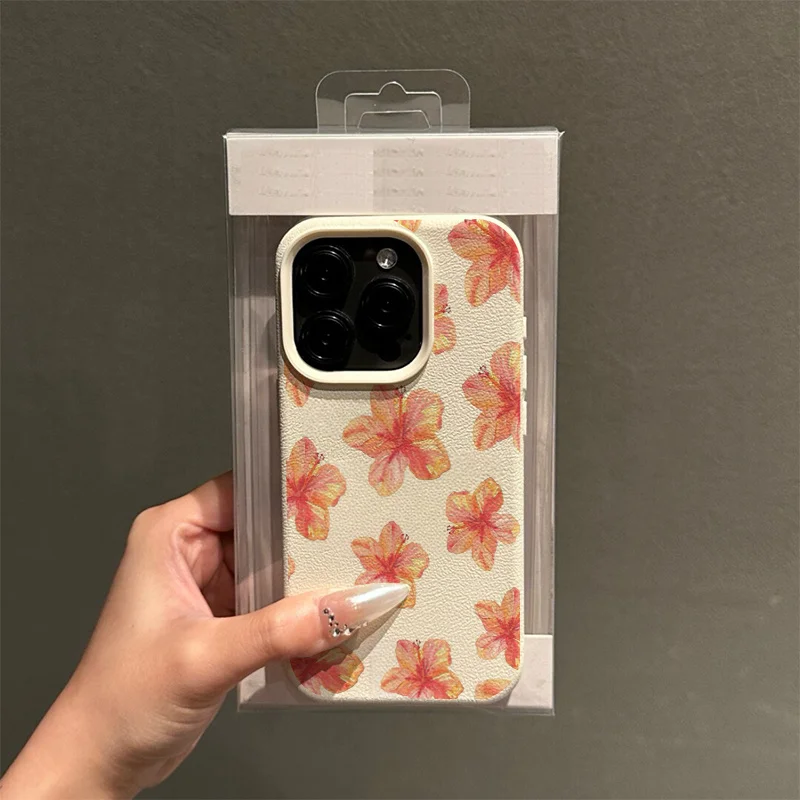 Vibrant Orange Pink Hibiscus Flower Pattern Soft Phone Case