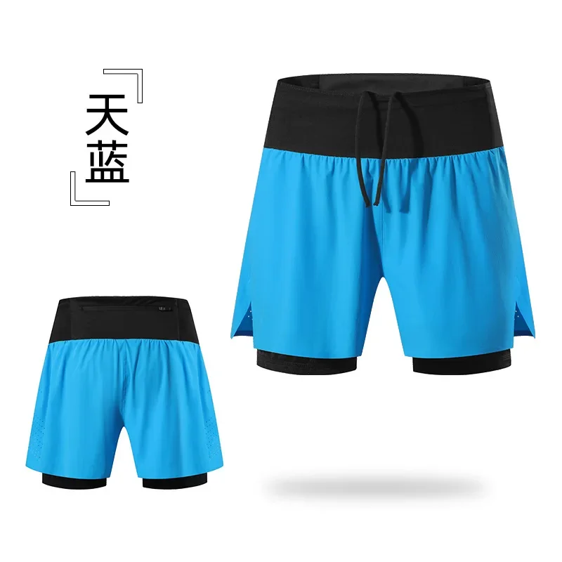 Double-deck Outdoor Marathon Basketball Running Mens Gym Fitness Run Shorts Quick Drying Pocket Traning Jogging Workout Shorts 6