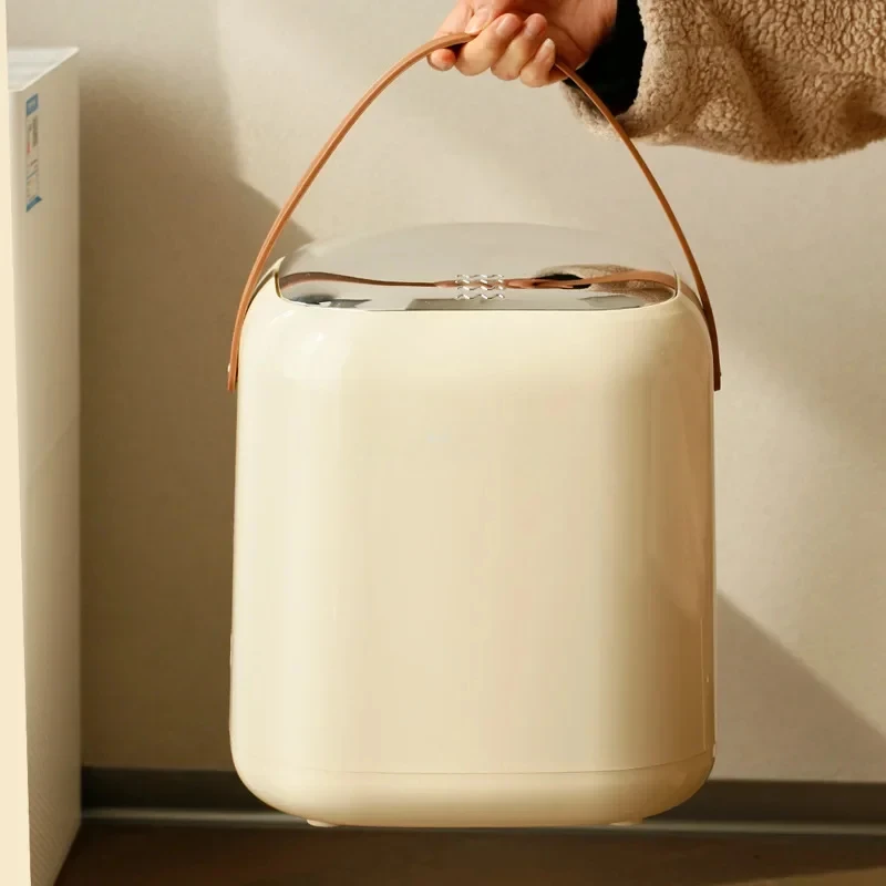 

Italian Style Trash Can Living Room Luxury Cream Color Trash Bin with Lid Waterproof Rubbish Bin Toilet Waste Garbage Bin Decor