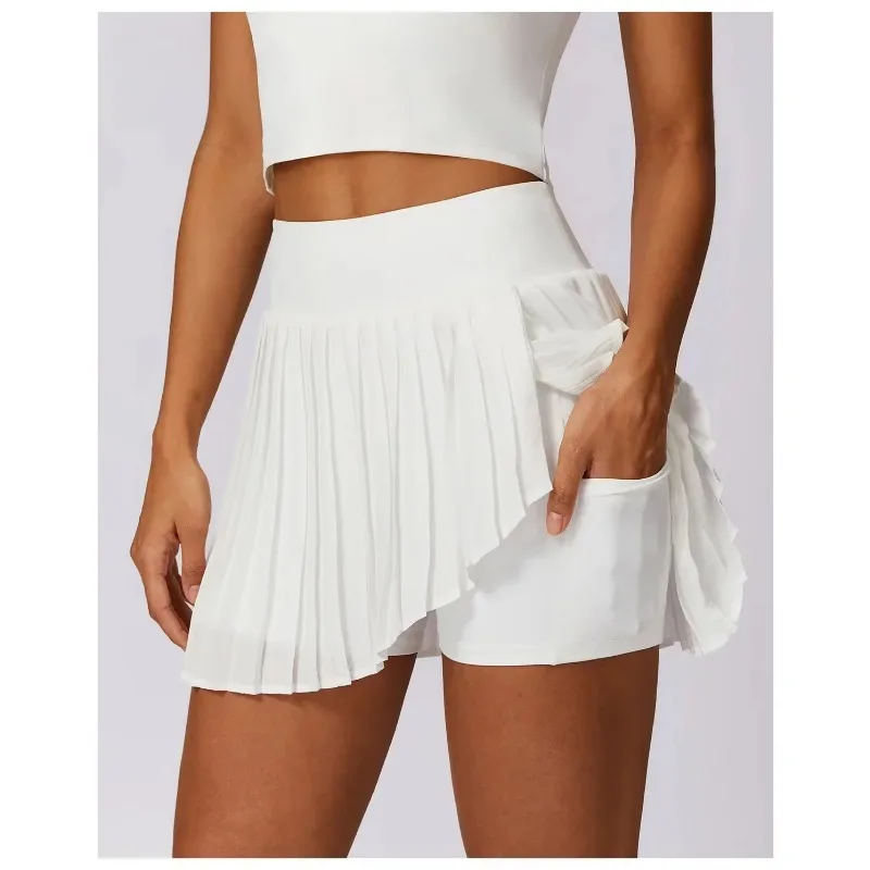 al casual pleated sports short skirt women fake two quick-drying tennis culottes anti-slip fitness short skirt