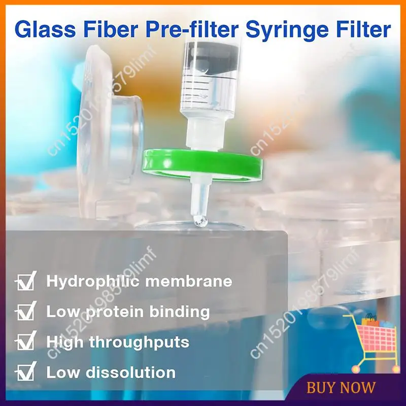 Lot de 100 filtres à seringue stériles PES 0,22 µm 33 mm pour laboratoire, disposés sur une surface propre.
