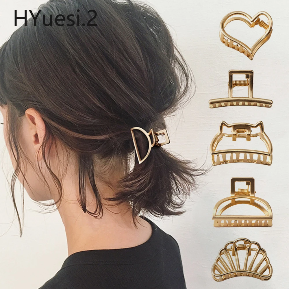 Fashion Hollow Heart Metal Hair Claw Clips Simple Non Slip Mini Gold