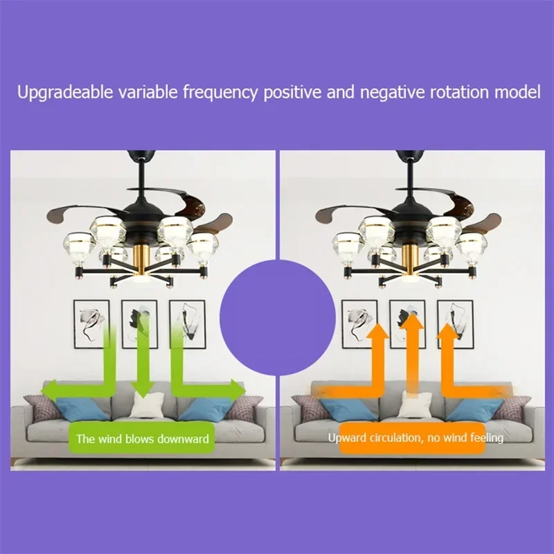GISELLE Ceiling Fan With LED Light Black Remote Control 220V 110V Home Decorative For Living Room Bedroom Restaurant