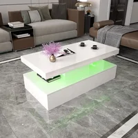 LED Coffee Table, White Modern High Gloss Coffee Table with RGB Light, Rectangular Coffee Table with Remote Control for Living 1