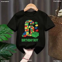 Block Building Birthday Numeral 6.7th Birthday Boy T-Shirt Gives Children Birthday Party Clothing T-Shirt Cute Boy Birthday Gift 1