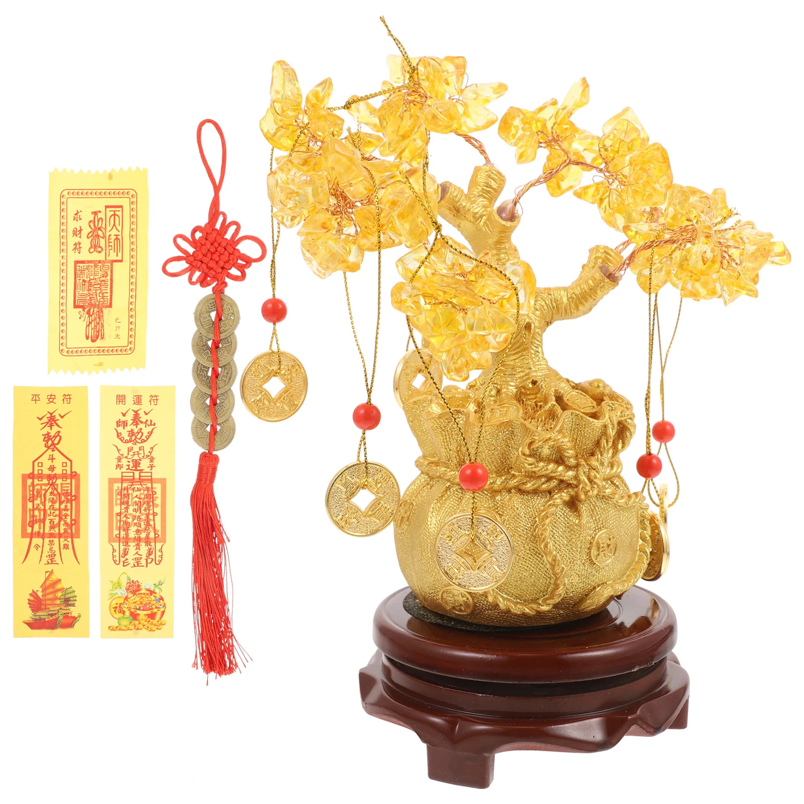 

19cm Natural Crystal Tree Money Tree Ornaments Bonsai Style Wealth Luck Feng Shui Ornaments Home Decor(with Gold Coins and Base)