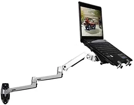 Wall Mount Laptop Holder Ultra Long Arm Aluminum Mechanical Spring Full Motion Laptop Mount Arm Monitor Holder Lapdesk (Silver)