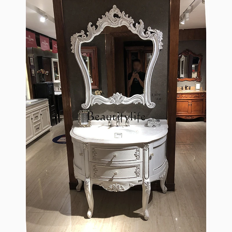 

Curved Semicircle European-Style Bathroom Cabinet Solid Wood Bathroom Washstand Wash Basin Cabinet