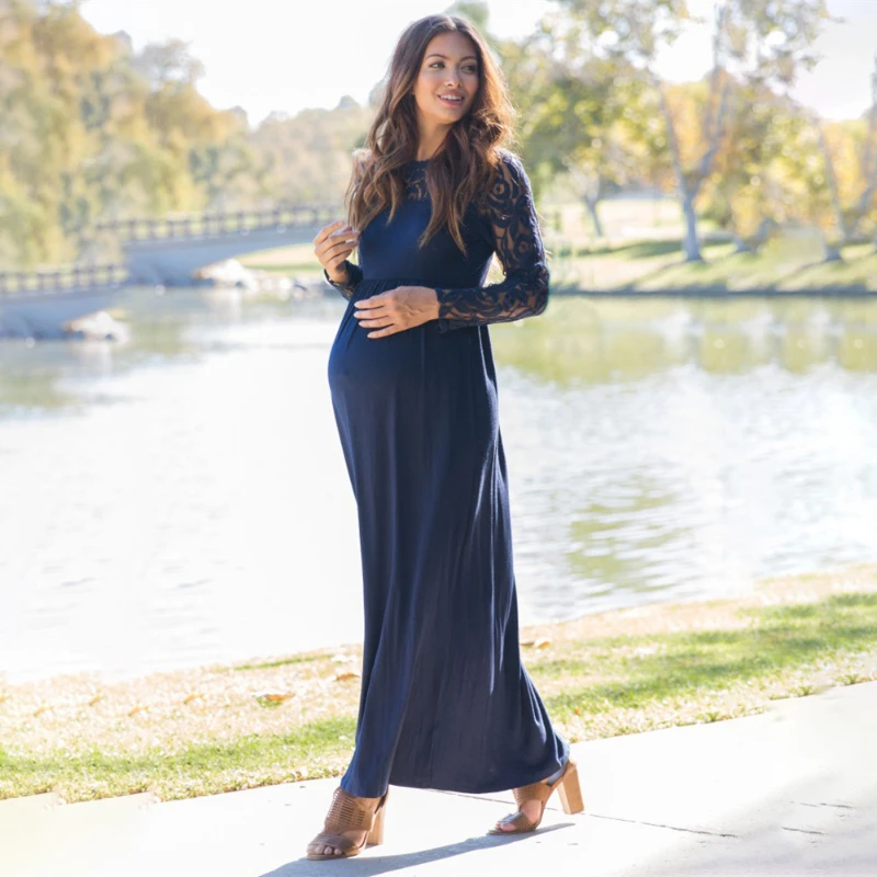 2022 Autumn Lace Pregnancy Dress Long Sleeve Maternity Gown Nursing Dresses Clothes Plus Pregnant Woman Vestidos Baby Showers