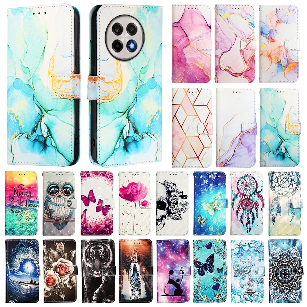 Charming Painted Leather Flip Case with Strap - Shockproof Wallet Cover