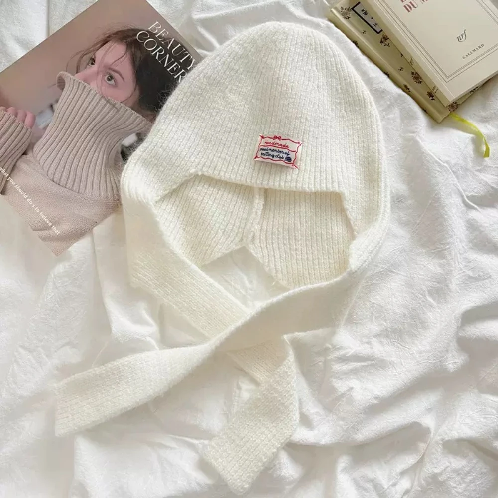 Korean Warm Knitted Hat Women Fashionable Rabbit Hair Scarf Hat Cozy Winter Mountain Climbing Warm Face Slimming Cap Girls Gift