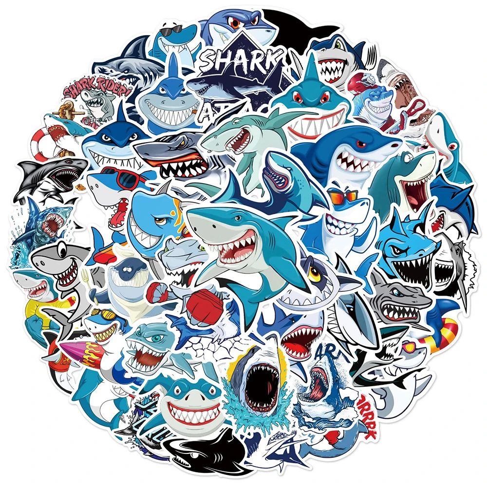 

10/30/50pcs Cool Cartoon Shark Graffiti Stickers Decals Laptop Motorcycle Phone Luggage Skateboard Decoration Sticker Kids Toy