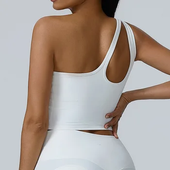 Women Shockproof Sport Bra Women's One Shoulder Vest Gym Sports Underwear Oblique Shoulder Straps Running Fitness Yoga Bras ﻿