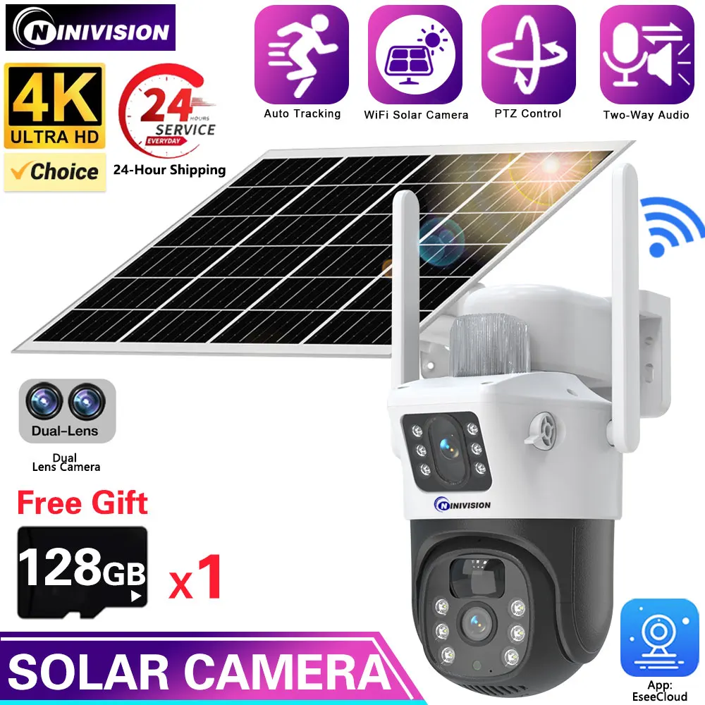 

4K 8MP Dual Lens PTZ Solar Camera Dual Screens PIR Human Tracking Outdoor Two Way Audio WIFI Security CCTV Surveillance Camera