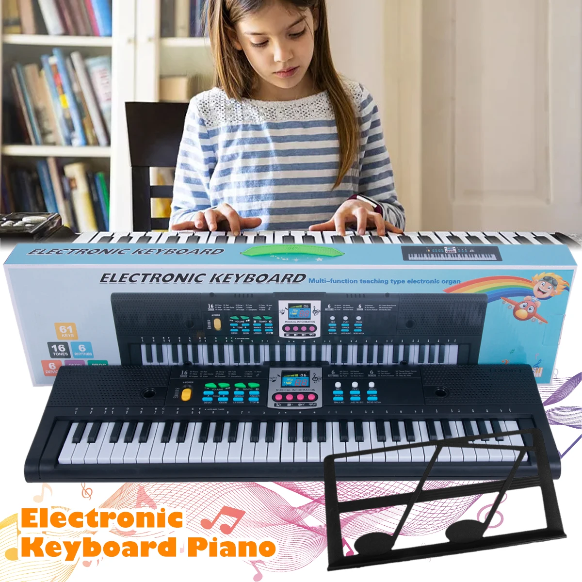 61Key Quick Start Electronic Keyboard Recording Playback Electronic Piano Musical Keyboard for Keyboard Piano Starter Kit Kids