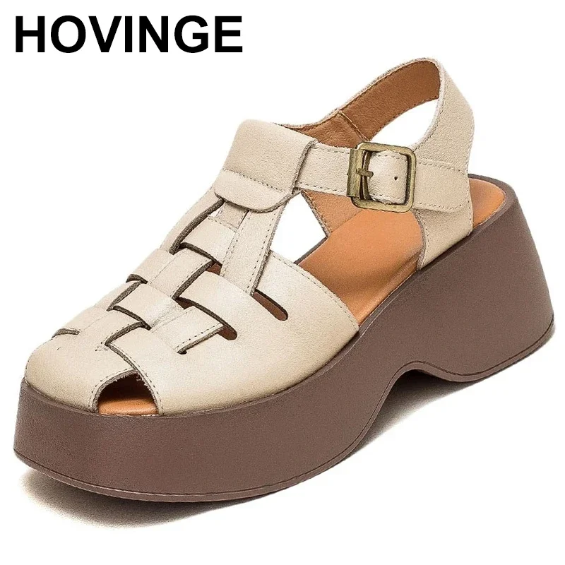 

2023 New Genuine Leather Shoes Gladiator Sandals For Women Large Size Non-slip High Heel Sandals Summer Ladies Shoes