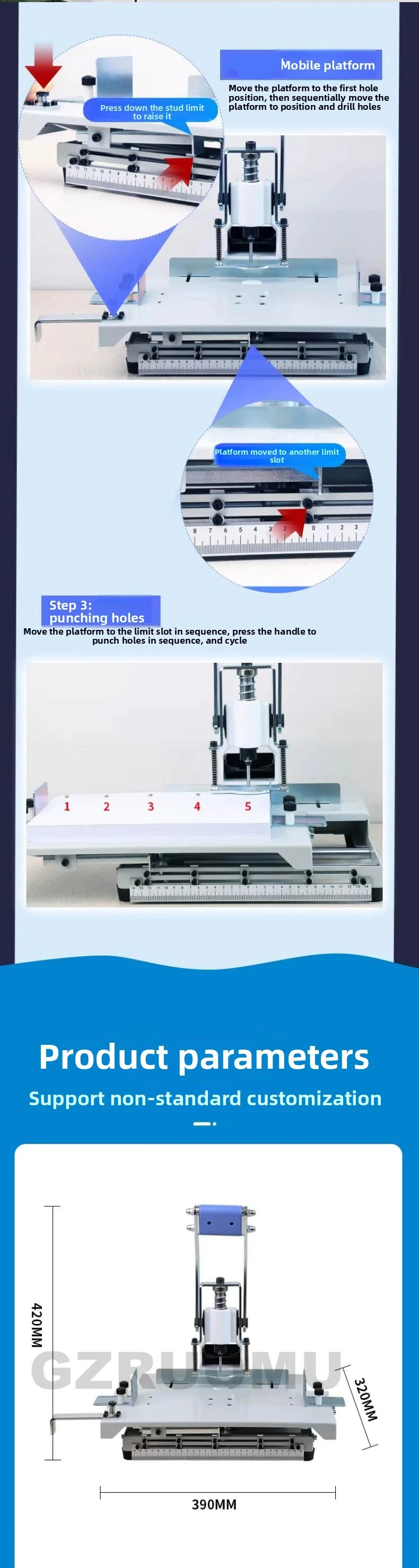 Manual Hole Punching Machine Multi-hole Punch 3-10MM Drill Optional Paper Tag Dr