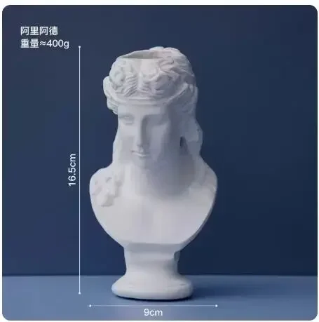 Fioriera A Busto In Cemento Grigio – Testa Di Donna Greca Con Ghirlanda Floreale, 25,4 Cm, Per Interni Ed Esterni