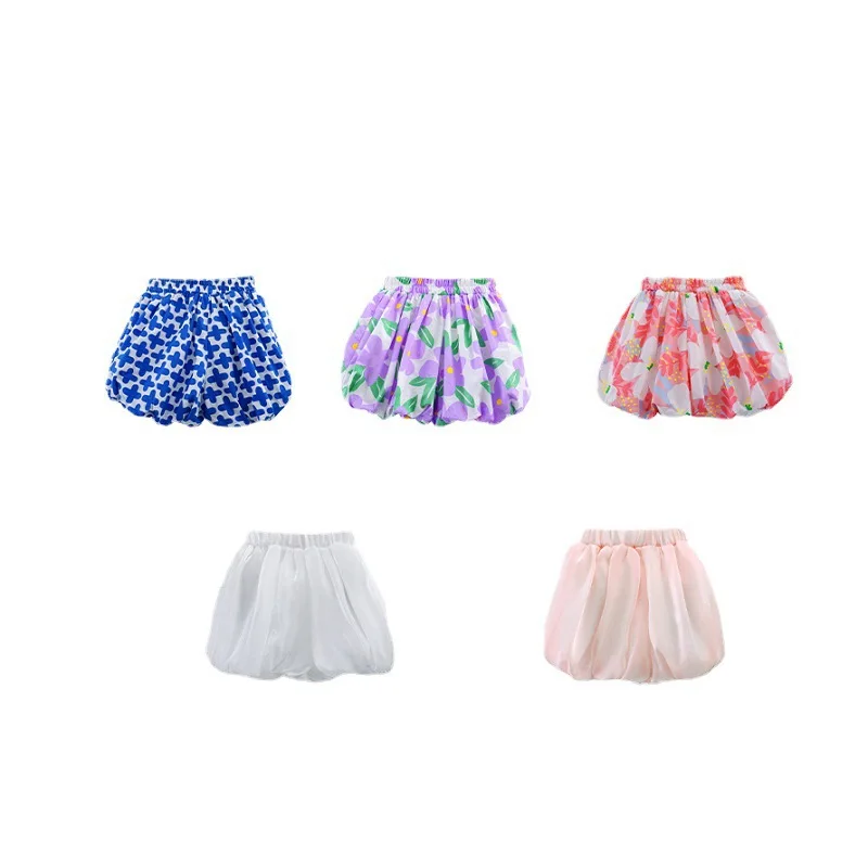 Girls Shorts Summer Flower Bud Pants for Kids High Waist Children's Pumpkin Pants Toddler Bloomers Ruffle Shorts
