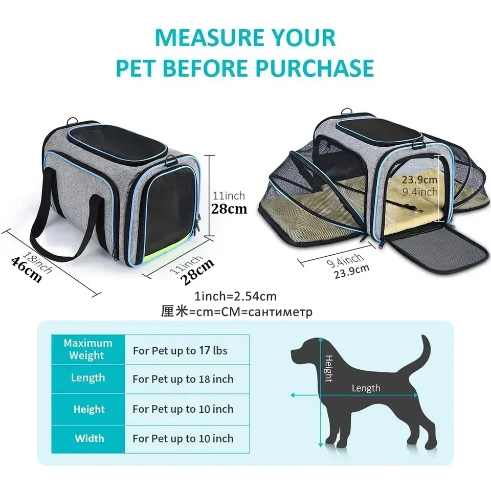 

Approved 5 Tapes Airline Reflective Carrier Doors Pet 2023 Travel Foldable Open Bag Dog Cat Expandable Soft