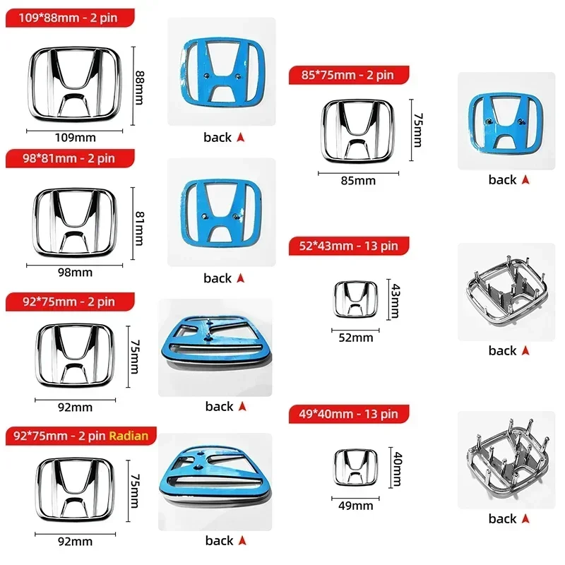 3D ABS 자동차 엠블럼 프론트 헤드 그릴 후드 보닛 엠블럼 리어 테일 범퍼 트렁크 부츠 Honda mugen BRV URV City 용 자동차 액세서리