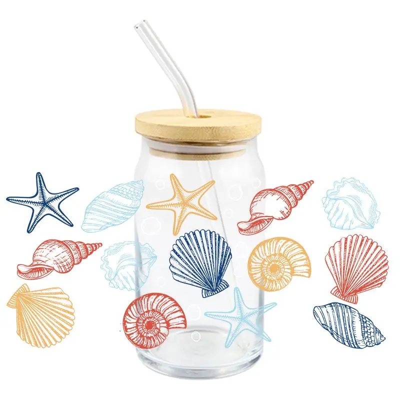 Marine Organism UV DTF Wrap Transfer Stickers for 16OZ Glasses Cups Mugs sticker cups,uv dtf wrap transfer