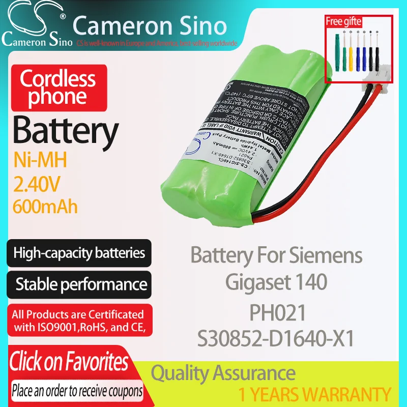 Cameronsino Batteria Per Siemens Gigaset 140 Adatto Siemens Ph021 S30852-D1640-X1 Batteria Del Telefono Cordless, Batteria Fissa 600Mah