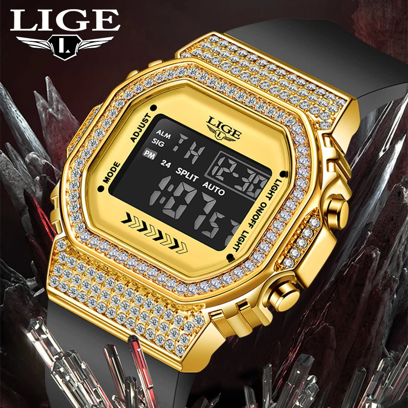 2022 LIGE Digital Electronic Watch For Men Waterproof Sports Men's Watches Top Brand Fashion LED Clock Diamond Dial Chronograph