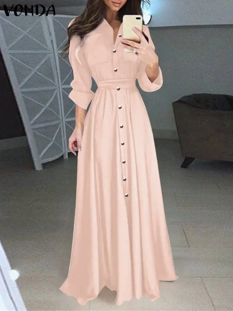 Vestido midi de lino y algodón de manga larga con solapa y