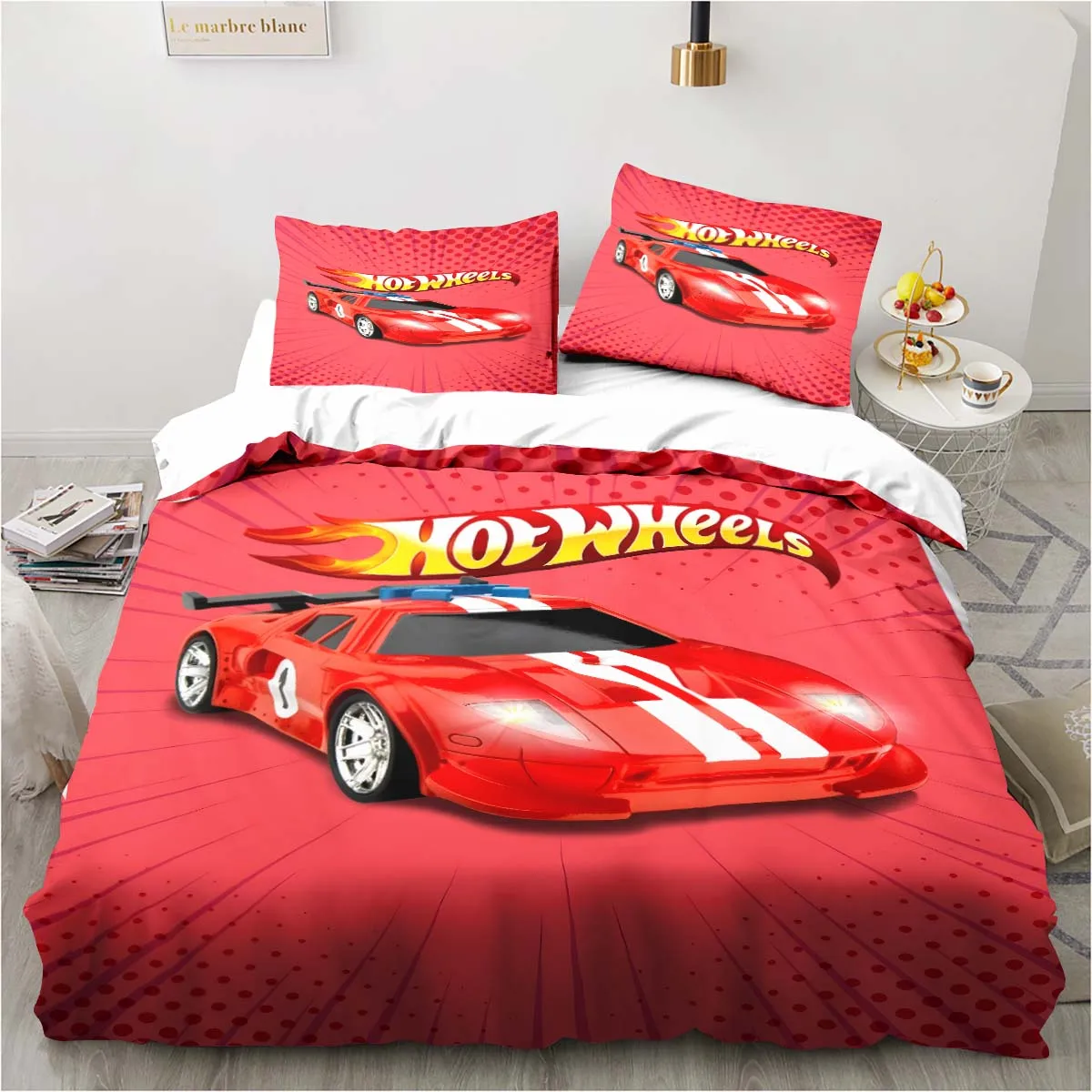 3D Hot Wheels Racing printed bedding set pillowcase quilt cover bedspread set children's room bedding set luxury birthday gift 3
