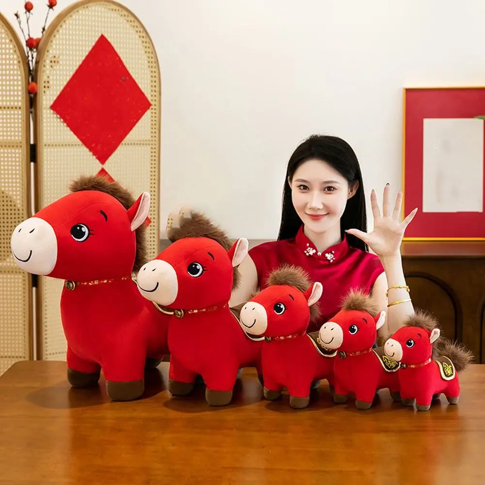 2026 Horse Year Zodiac Horse Figurine Soft Stuffed Realistic Horse Stuffed Animal Letter Print Decorative Pony Animal Toys