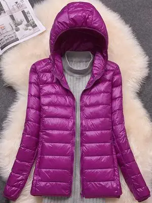 Tanie Damski płaszcz zimowy Ultralight puch kaczy cienka kurtka z kapturem sklep