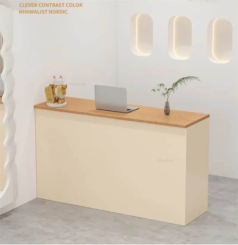 Description Picture 6 of itemNordic Company Reception Desks French Clothing Shop Bar Table Modern Beauty Salon Reception Counter Small Barber Shop Front Desk