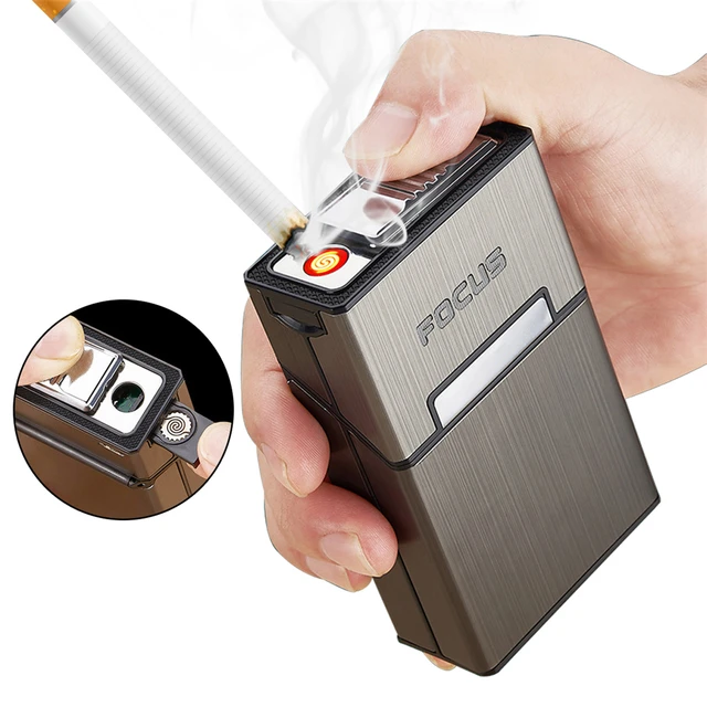 Étuis à Cigarettes en métal avec allume-cigare USB coupe-vent, boîte à  tabac Rechargeable pouvant